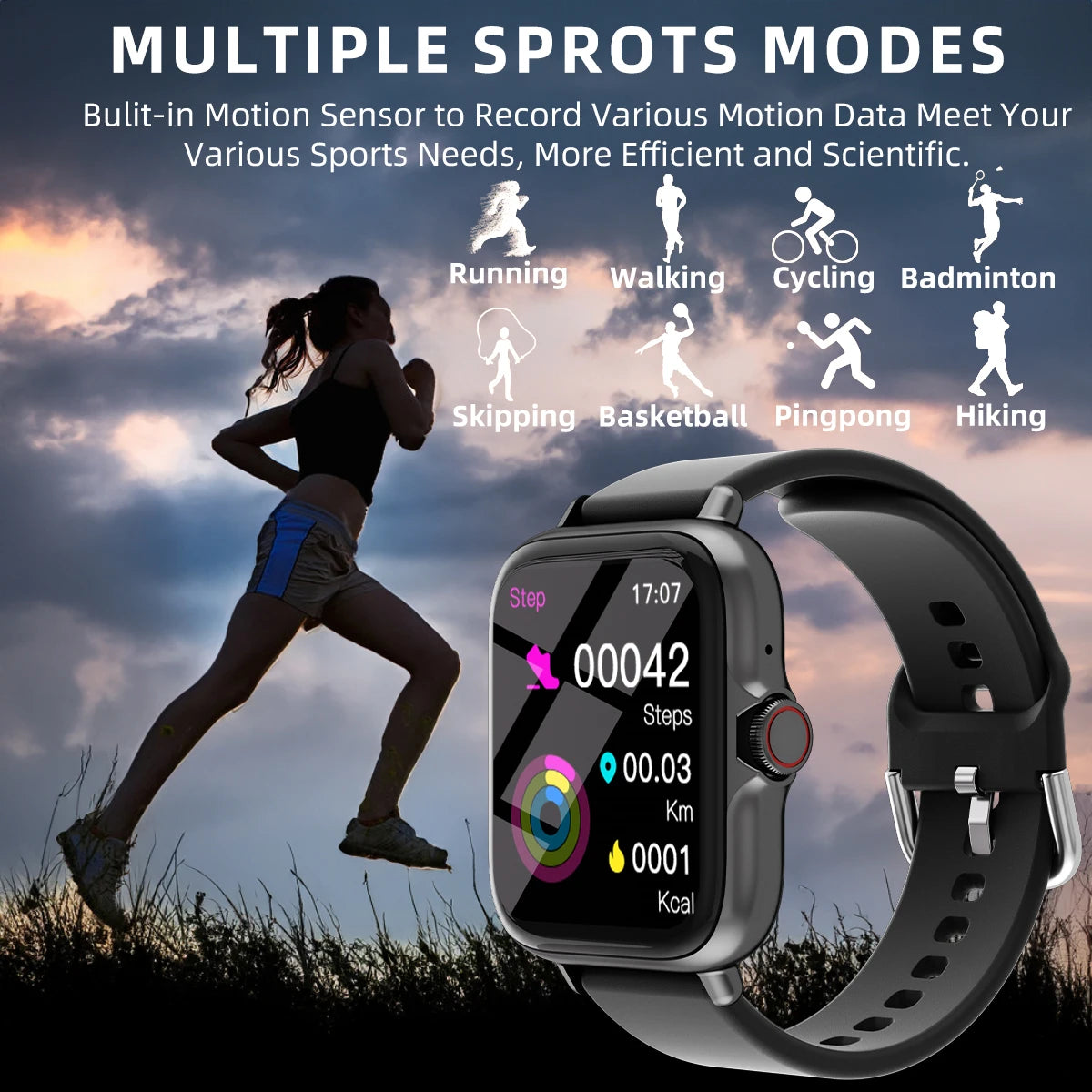 Montre Intelligente Étanche avec Podomètre
