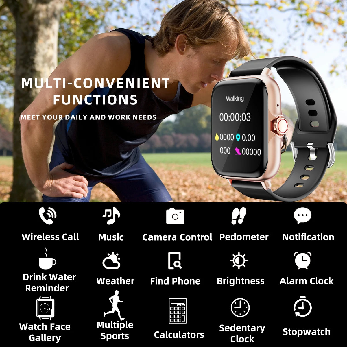 Montre Intelligente Étanche avec Podomètre